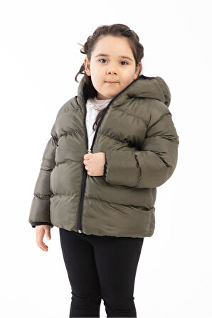 Spor Kız Çocuk Polarlı Kapüşonlu Su Geçirmez Rüzgara Dayanıklı Şişme Kışlık Mont & Kaban