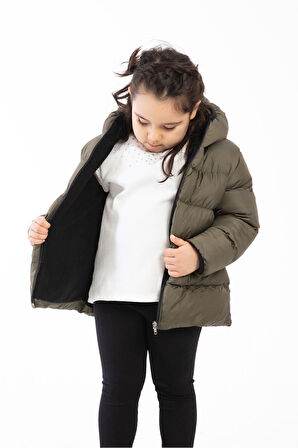 Spor Kız Çocuk Polarlı Kapüşonlu Su Geçirmez Rüzgara Dayanıklı Şişme Kışlık Mont & Kaban