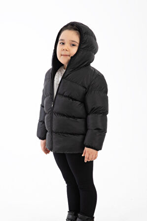 Spor Kız Çocuk Polarlı Kapüşonlu Su Geçirmez Rüzgara Dayanıklı Şişme Kışlık Mont & Kaban