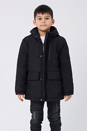 Spor Erkek Çocuk Kürklü Su Ve Rüzgar Geçirmez Kapüşonlu 3 Cep Kışlık Mont & Kaban & Parka