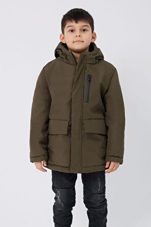 Spor Erkek Çocuk Kürklü Su Ve Rüzgar Geçirmez Kapüşonlu 3 Cep Kışlık Mont & Kaban & Parka