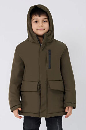 Spor Erkek Çocuk Kürklü Su Ve Rüzgar Geçirmez Kapüşonlu 3 Cep Kışlık Mont & Kaban & Parka