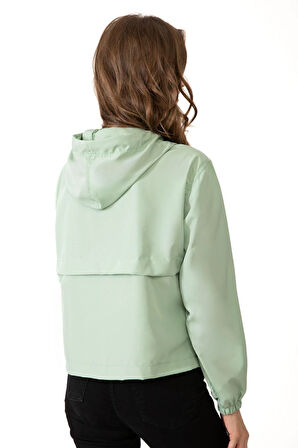 Spor Kadın Su Yeşili Su Geçirmez Ve Rüzgara Dayanıklı Kapüşonlu Cepli Çıt Çıtlı Mevsimlik Yağmurluk
