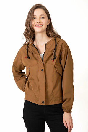 Spor Kadın Su Yeşili Su Geçirmez Ve Rüzgara Dayanıklı Kapüşonlu Cepli Çıt Çıtlı Mevsimlik Yağmurluk