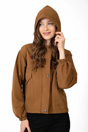 Spor Kadın Su Yeşili Su Geçirmez Ve Rüzgara Dayanıklı Kapüşonlu Cepli Çıt Çıtlı Mevsimlik Yağmurluk