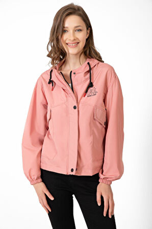 Spor Kadın Su Yeşili Su Geçirmez Ve Rüzgara Dayanıklı Kapüşonlu Cepli Çıt Çıtlı Mevsimlik Yağmurluk