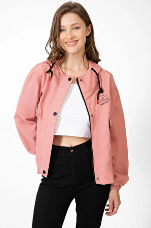 Spor Kadın Su Yeşili Su Geçirmez Ve Rüzgara Dayanıklı Kapüşonlu Cepli Çıt Çıtlı Mevsimlik Yağmurluk