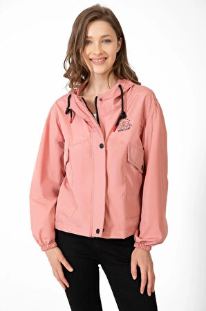 Spor Kadın Su Yeşili Su Geçirmez Ve Rüzgara Dayanıklı Kapüşonlu Cepli Çıt Çıtlı Mevsimlik Yağmurluk