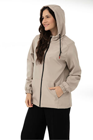 Spor Kadın Astarlı Su Geçirmez Ve Rüzgara Dayanıklı Kapüşonlu İç Cepli Mevsimlik Yağmurluk