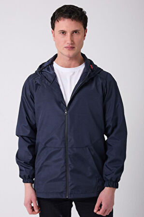 Erkek Astarlı Kanguru Cepli Su Ve Rüzgar Geçirmez Kapüşonlu Cepli Yağmurluk - Rüzgarlık