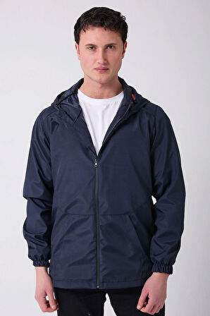 Erkek Astarlı Kanguru Cepli Su Ve Rüzgar Geçirmez Kapüşonlu Cepli Yağmurluk - Rüzgarlık