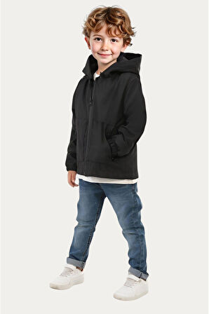Erkek Çocuk Astarlı Su ve Rüzgar Geçirmez Kapüşonlu Çift Fermuarlı Cepli Yağmurluk