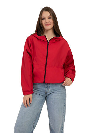 Kadın Kapüşonlu Su ve Rüzgar Geçirmez Cepli Astarlı Oversize Yağmurluk