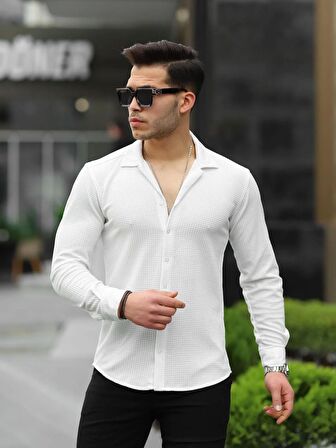 Gofret Desen Gömlek - Beyaz
