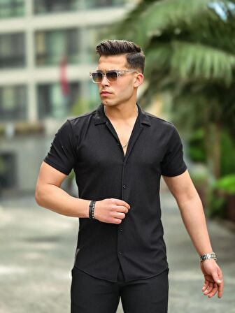 Fitilli Fit Gömlek - Siyah