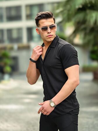Fitilli Fit Gömlek - Siyah