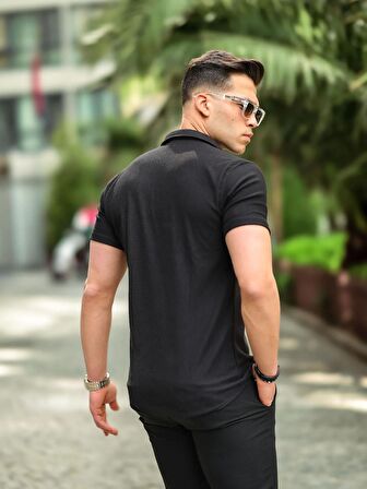 Fitilli Fit Gömlek - Siyah