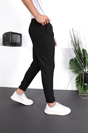 Premium Dokulu Duble Paça Fit Pantolon - Siyah