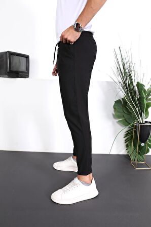 Premium Dokulu Duble Paça Fit Pantolon - Siyah
