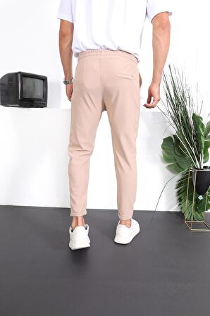 Premium Dokulu Duble Paça Fit Pantolon - Bej