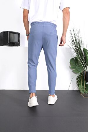 Premium Dokulu Duble Paça Fit Pantolon - Mavi