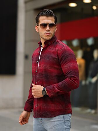Şeritli Oduncu Fit Gömlek -  Kırmızı