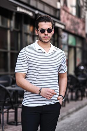  Polo V Yaka Örme Tişört - Gri