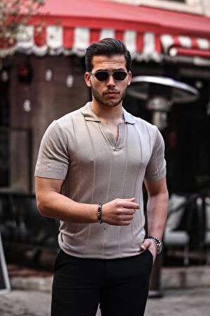 Viskon V Yaka Rahat Triko - Bej