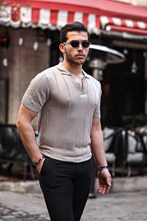 Viskon V Yaka Rahat Triko - Bej