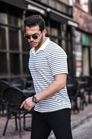  Polo V Yaka Örme Tişört - Gri