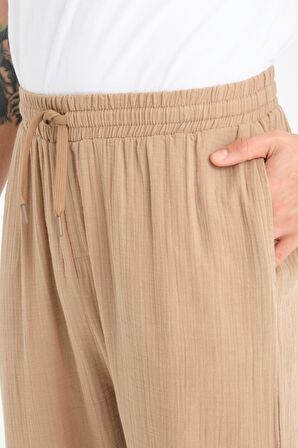 Baggy Kalıp Müslin Kumaş Pantolon - Tiramisu