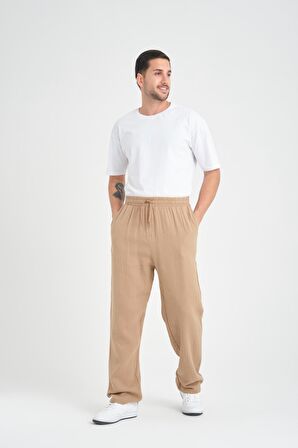 Baggy Kalıp Müslin Kumaş Pantolon - Tiramisu