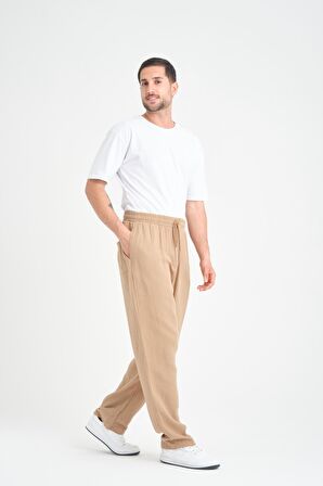 Baggy Kalıp Müslin Kumaş Pantolon - Tiramisu