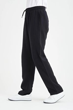 Baggy Kalıp Müslin Kumaş Pantolon - Siyah
