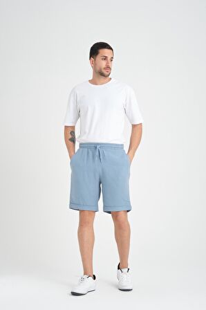 Duble Paça Müslin Kumaş Şort - Soğuk Mavi