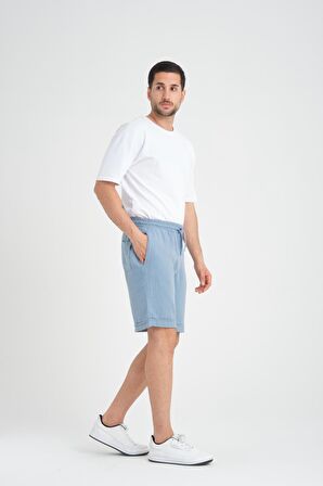 Duble Paça Müslin Kumaş Şort - Soğuk Mavi