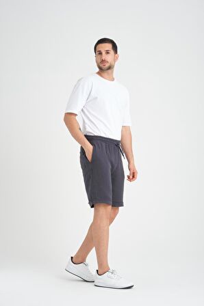 Duble Paça Müslin Kumaş Şort - Füme