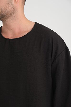 Bisiklet Yaka Fakir Kol Oversize Kısa Kol T-shirt - Siyah