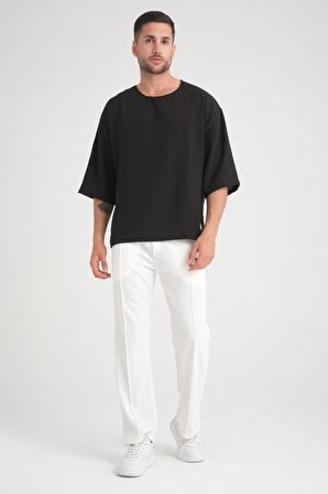 Bisiklet Yaka Fakir Kol Oversize Kısa Kol T-shirt - Siyah
