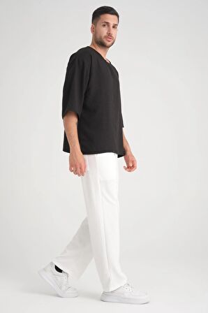 Bisiklet Yaka Fakir Kol Oversize Kısa Kol T-shirt - Siyah