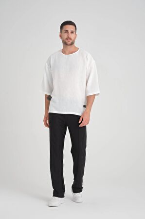 Bisiklet Yaka Fakir Kol Oversize Kısa Kol T-shirt - Beyaz