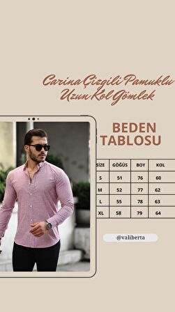 Carina Çizgili Pamuklu Uzun Kol Gömlek - Mavi