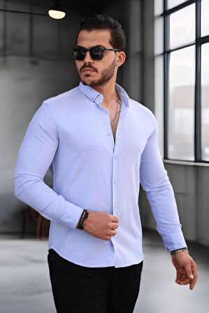 Likralı Regular Fit Nefes Alabilir Klasik Erkek Oxford Gömlek - Açık Mavi