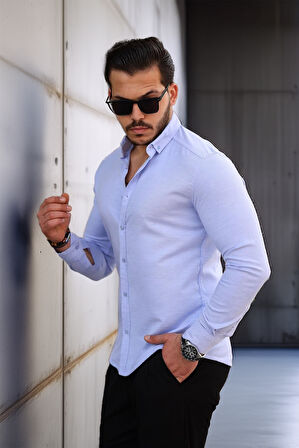 Likralı Regular Fit Nefes Alabilir Klasik Erkek Oxford Gömlek - Açık Mavi