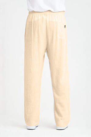 Baggy Kalıp Müslin Kumaş Pantolon - Orta Bej