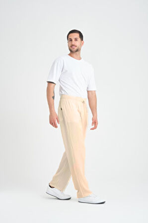Baggy Kalıp Müslin Kumaş Pantolon - Orta Bej