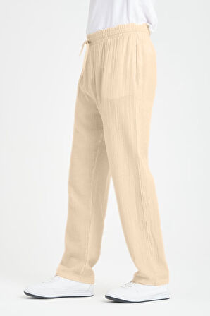 Baggy Kalıp Müslin Kumaş Pantolon - Orta Bej