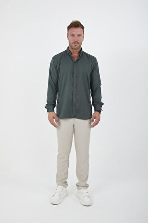 Likralı Regular Fit Nefes Alabilir Klasik Erkek Oxford Gömlek - Çam Yeşili