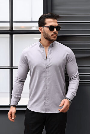 Likralı Regular Fit Nefes Alabilir Klasik Erkek Oxford Gömlek -Taş