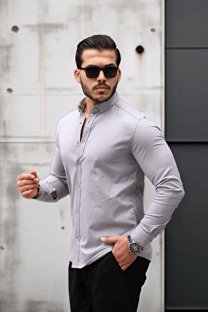 Likralı Regular Fit Nefes Alabilir Klasik Erkek Oxford Gömlek -Taş